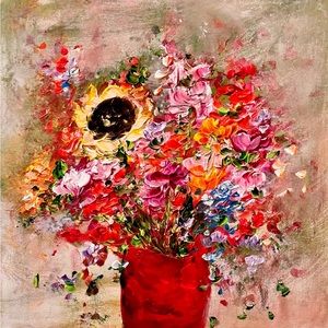 “FALL WILDFLOWERS” ORIGINAL ACRYLIC LANDSCAPE TEXTURIZED PAINTING